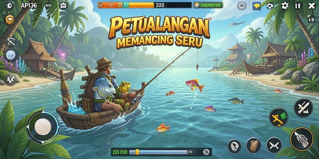 Screenshot menunjukkan aksi menangkap ikan yang seru dalam API36.