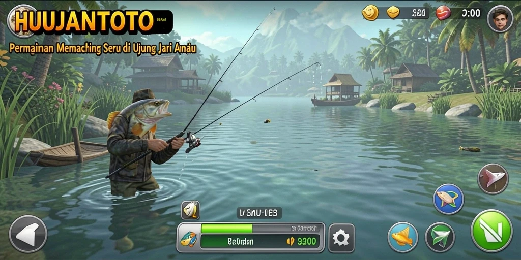 Gameplay HUJANTOTO yang menampilkan pengalaman memancing seru dan interaktif.