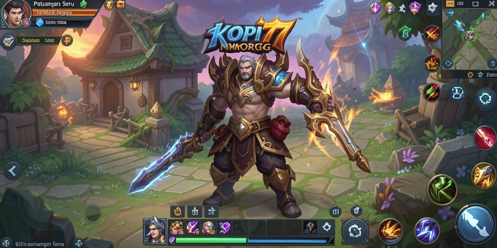 Tampilan gameplay utama KOPI77 yang menampilkan pertarungan dan eksplorasi dunia.