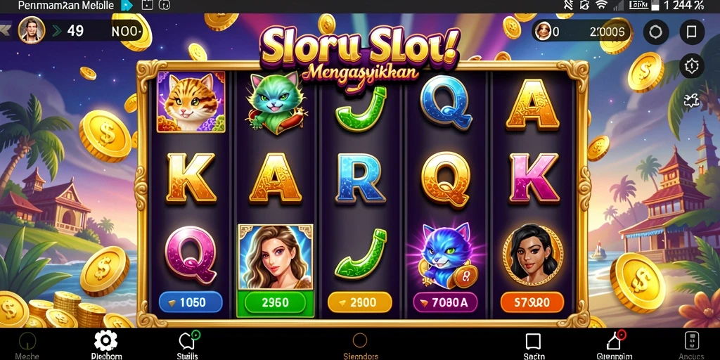 Screenshot gameplay N06 menampilkan gulungan penuh warna dengan simbol menarik.