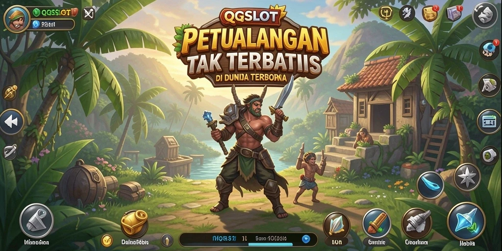 Screenshot gameplay QQSLOT menampilkan petualangan di dunia terbuka.