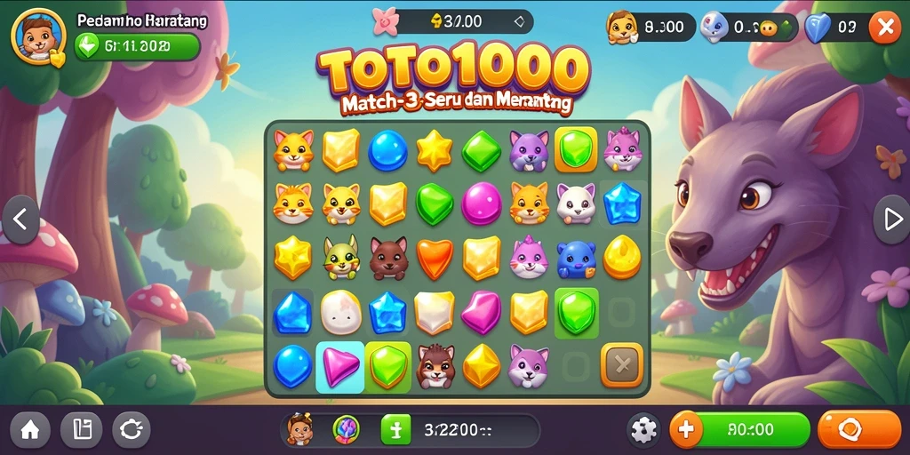 Tangkapan layar gameplay TOTO1000 yang menampilkan aksi Match-3 yang seru.