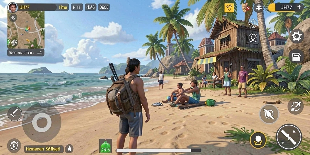 Screenshot gameplay UH77 menampilkan aksi seru dan grafis yang cerah.