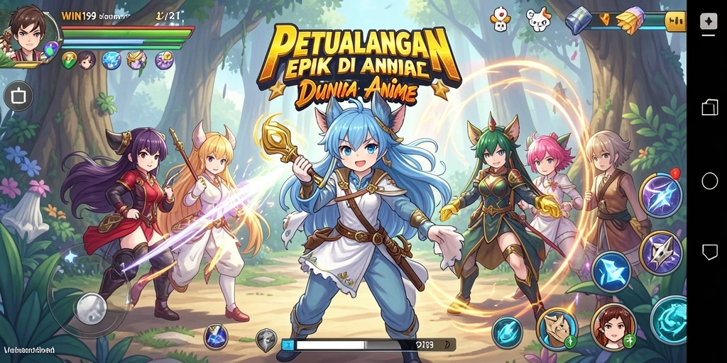 Tangkapan layar gameplay <strong>WIN199</strong> menampilkan pertarungan karakter anime yang mendebarkan.
