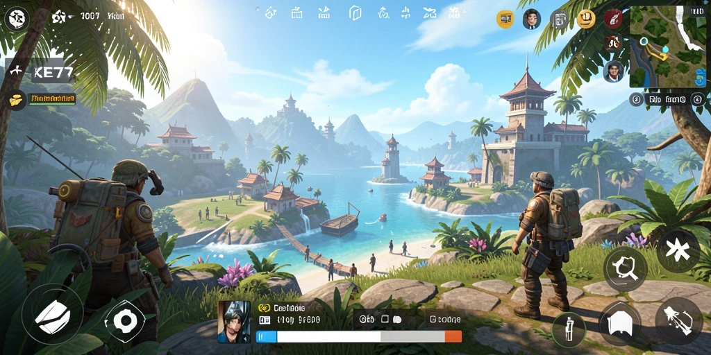 Screenshot menunjukkan pemain menjelajahi landscape yang menakjubkan dalam XE77.